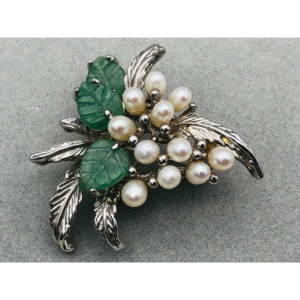 Vintage Brooch‎ Pin Lot Dolphin Flower Faux Pearl Green Stone Leaf Silver Tone
